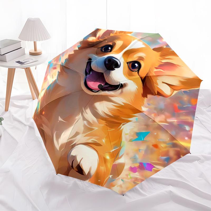 1pc Happy Corgi Celebration Umbrella with Plastic Handle,Suitable for All Seasons Home Travel Outdoor UmbrellaDD280