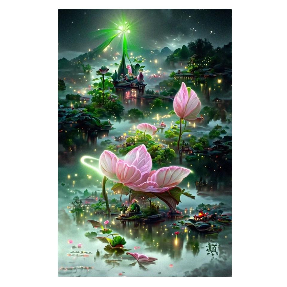 5D DIY Алмазная мозаика Картина Полный квадрат Стразы Озеро Замок Лунная дорога Алмазная вышивка Цветочный пейзаж Головоломка Подарок