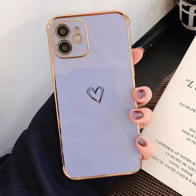 Гальванический чехол для телефона, бампер для Iphone 11 12 13 Pro Max Mini Xr X Xs 7 8 Plus Se Love Heart, мягкая противоударная задняя крышка из ТПУ