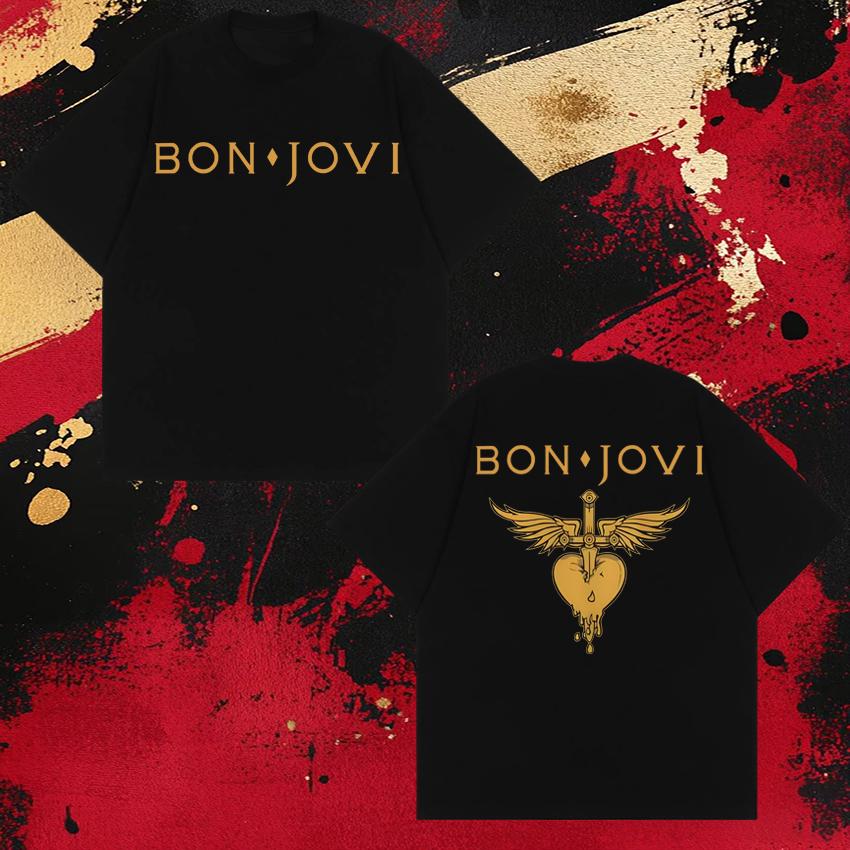 New in Bon Jovi Tour 2026 Album Forever Poster Print T shirt Unisex Oversized Cotton black short sleeve Tshirts Unisex WOMEN Tops