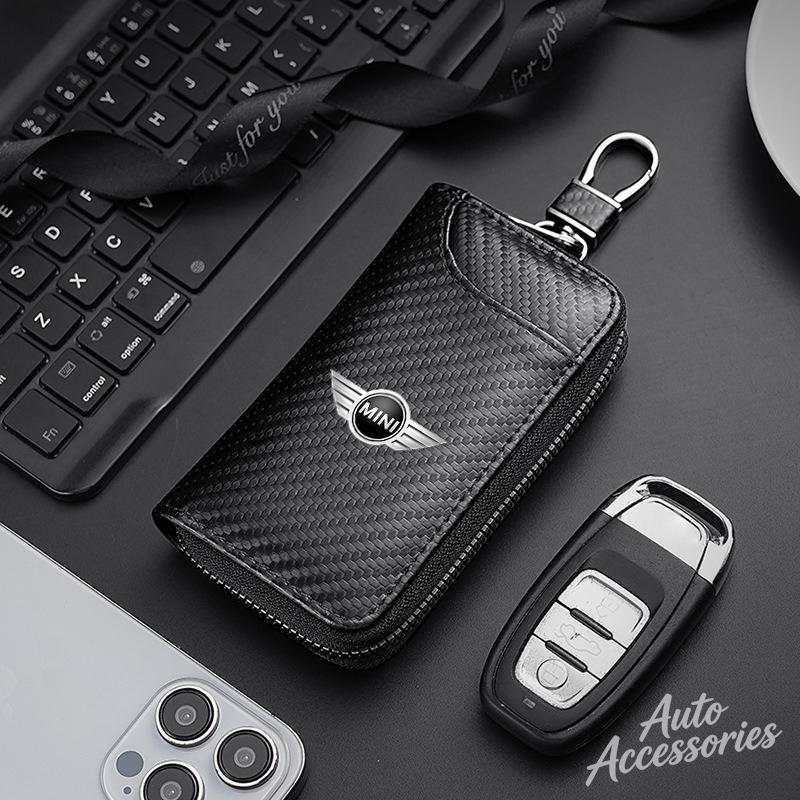 Carbon Fiber Texture Car Key Wallet Multifunction Wallet Storage Accessories For BMW Mini Coopers F54 F55 F56 F57 R58 Stickers