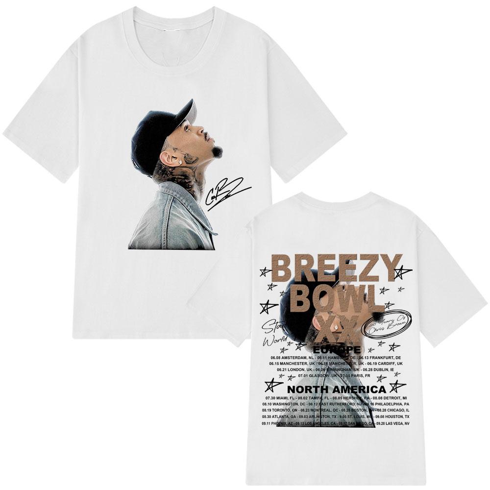 Rapper Chris Brown Breezy Bowl XX Tour 2025 Tshirt Unisex Women Fashion Hip Hop T Shirt Cotton Casual Oversized Tshirts Streetwear