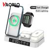 VAORLO Беспроводное зарядное устройство 4 в 1, 15 Вт, быстрая зарядка QI для смартфонов Apple Watch, Airpods, поддержка будильника с ночником RGB