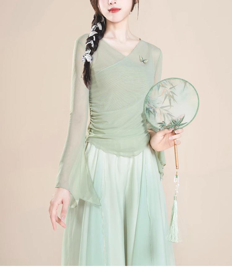 Взрослый женский этнический танцевальный топ из марли с бабочками для современного и классического танца