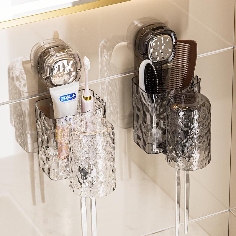 Настенный держатель для зубных щеток и стакана для полоскания на присосках, не требующий сверления