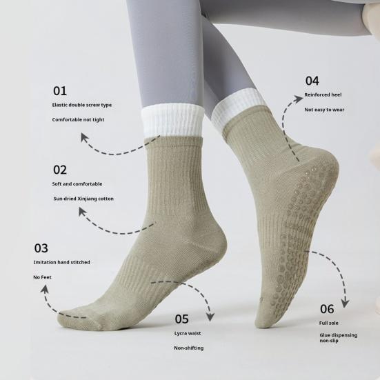 1 Pair Yoga Socks with Non-slip Gripper Breathable Moisture-Wicking Ballet Dance Fitness Pilates Athletic Gym Sports Mid-calf Socks