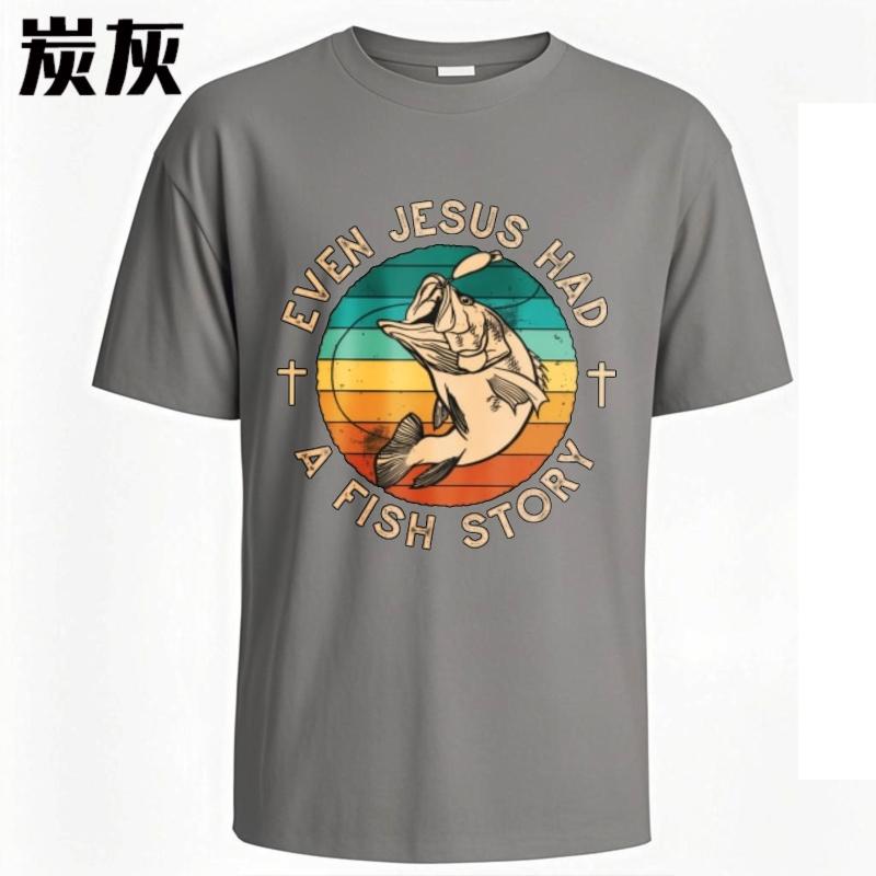 Tshirt For Unisex Street Wear Teenagers Oneck Tshirt Oversized Even Jesus Had A Fish Story Trendy For Unisex Tees Summer Tshirt