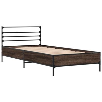 Brown Oak Effect Bed Frame 90 X 200 Cm Wood Based Panel & Metal