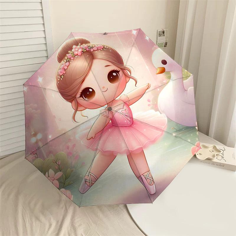 1PC Ballerina Swan Umbrella-8-Rib Reinforced Portable Folding Travel Suitable for All Seasons Outdoor Daily Use-J381