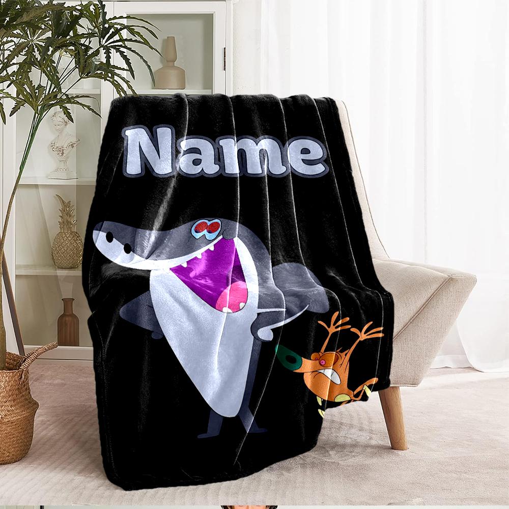 Custom Name Zig & Sharko Theme Printed Blanket - Perfect for Couch, Bed, Travel & Outdoor Use | Machine Washable, Cozy & Durable.