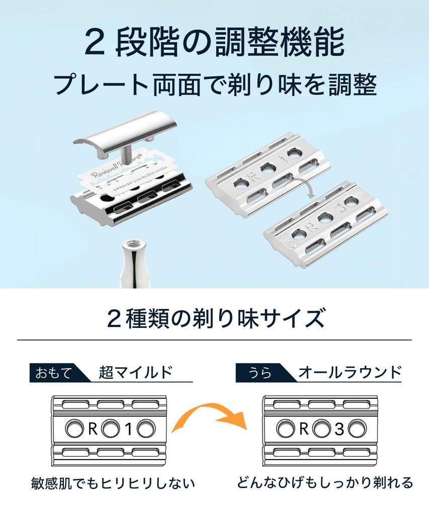 ROCKWELL RAZORS 2C запатентованный держатель для бритвы с двойным лезвием, 2 уровня, регулируемое одно лезвие, роскошное бритье, прочное для начинающих, для чувствительной кожи, 5 сменных