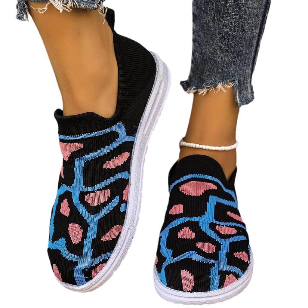 Весна/лето Новые туфли больших размеров Камуфляжные летающие тканые женские туфли Дышащие Легкие повседневные мокасины в спортивном стиле