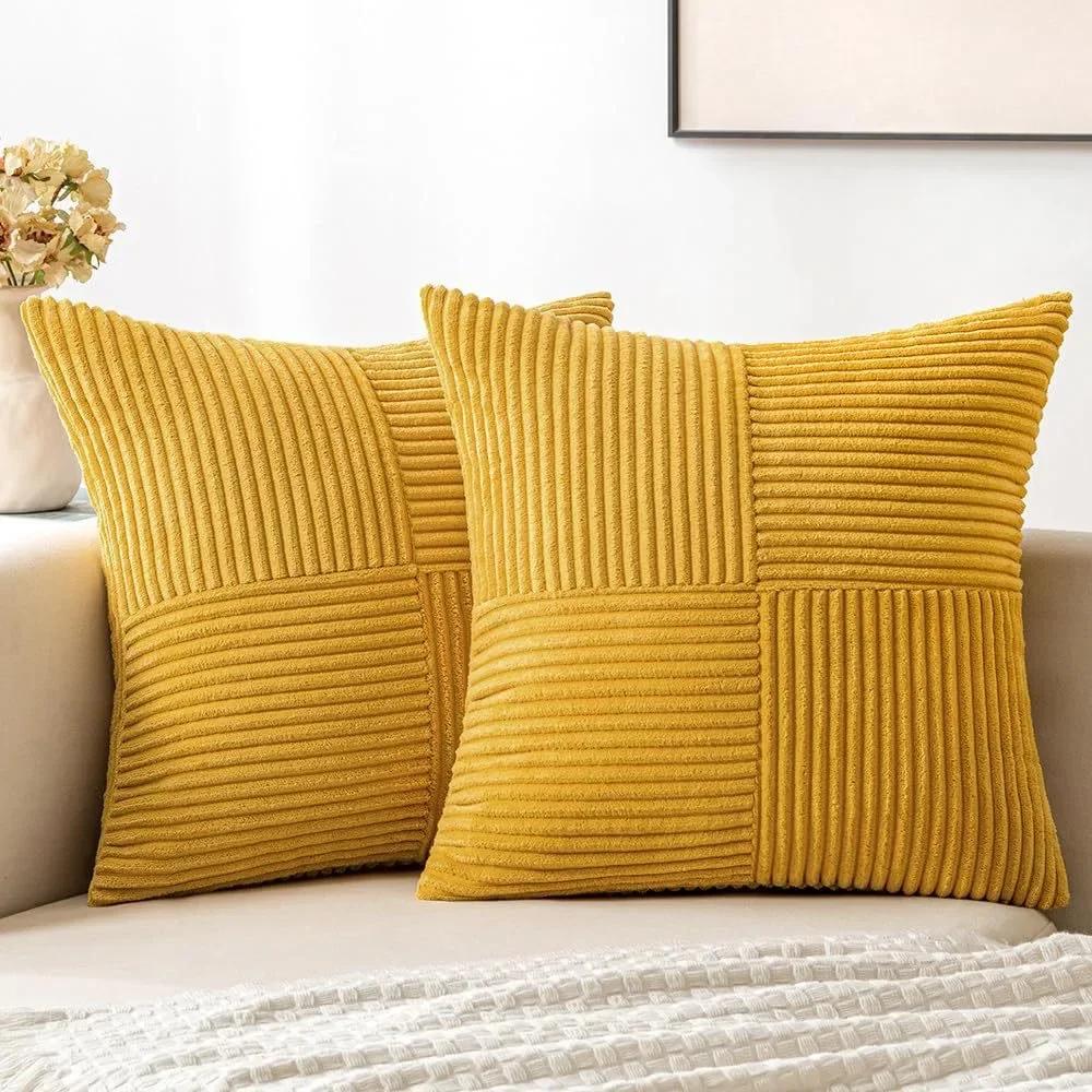 2PCS/Set Corduroy Striped Square Cushion Covers 45*45CM Soft Splicing Throw Pillow Covers for Couch Bed Chair Home Decor