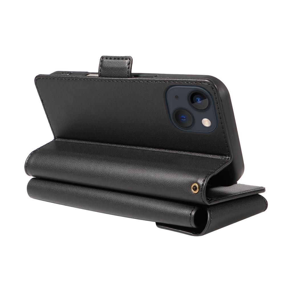 For iPhone 14 Plus Case with Multi-Card Holder and Strap PU Leather Phone Cover Stand