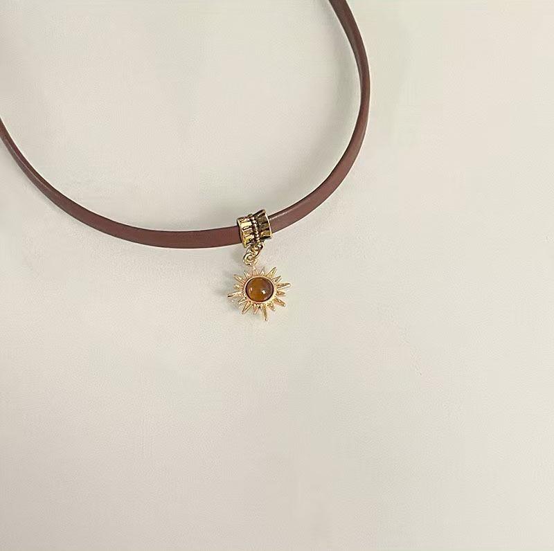 Кожаное ожерелье Maillard Sunflower Brown Tiger Eye - Женская роскошная цепочка на ключицу