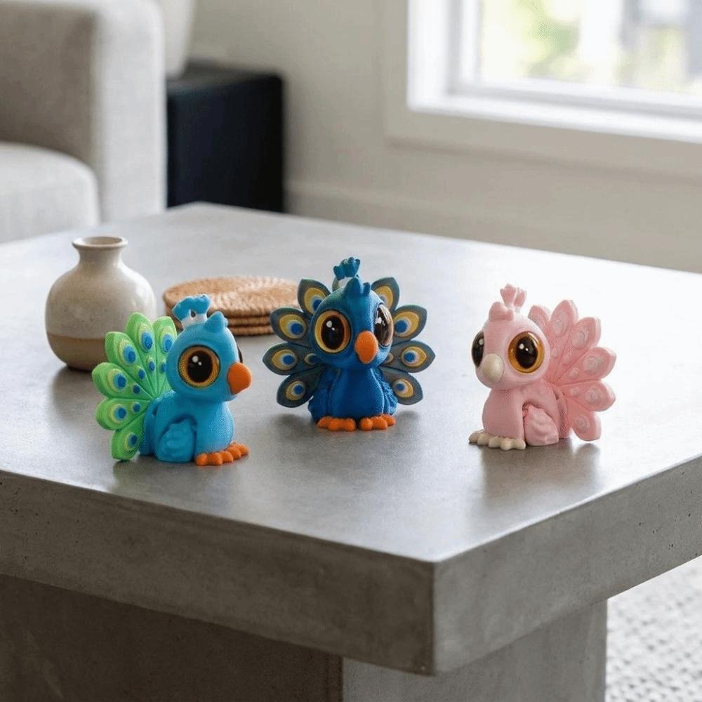 Multi‑Color 3D Printed Peacock Figurine Cartoon Style Flexible Joint Peacock Toy for Home