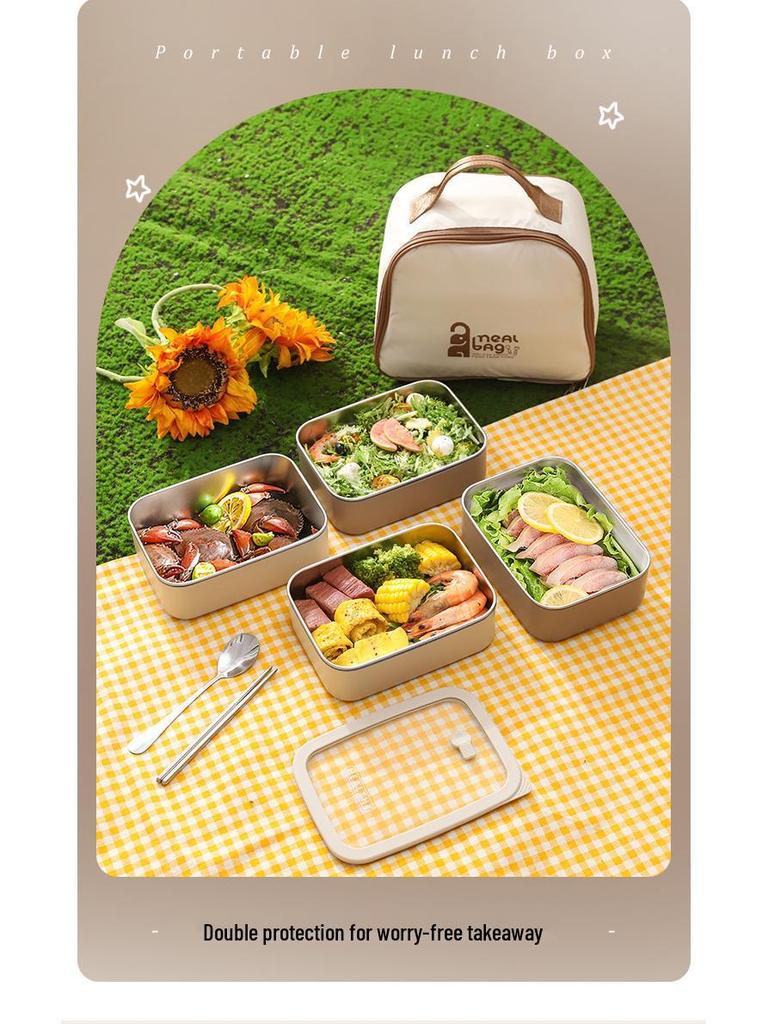 Корейский квадратный ланч-бокс из нержавеющей стали 304 с герметичной стеклянной крышкой - Подходит для микроволновой печи