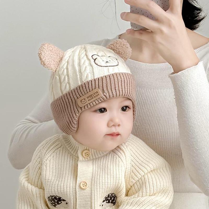 Милые Вязаные Шапки Для Малышей Осенью и Зимой Ветрозащитные и Защищающие Уши Шерстяные Шапки Для Младенцев и Малышей