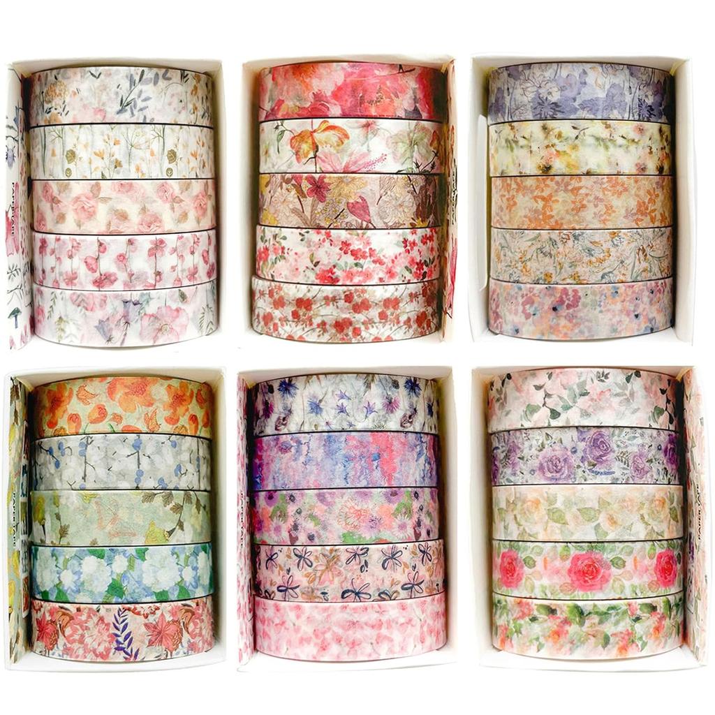 5rolls/pack Spring Flowers Romantic Series Washi Tapes Multi Color Floral Pattern Decorative Skinny Blooms Masking Tapes