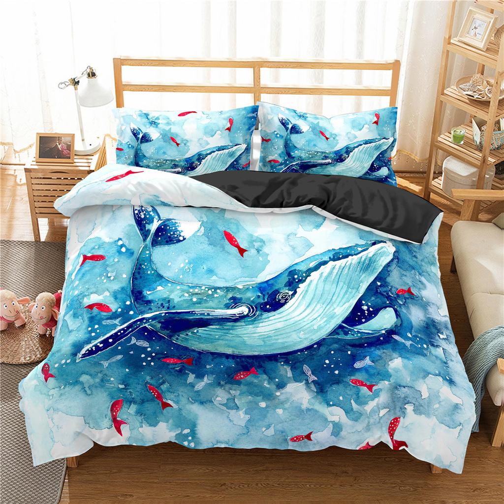 Dolphin Duvet Cover Set 3D Fish In Blue Sea Cute Animals Queen King Twin Full Size Bedding Set For Kids Boy Girl Comforter Cover