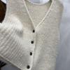 Autumn Winter V Neck Single Button Vest Grey Loose Knit Cardigan Women Fashion Thick Wool Guangzhou Story Niche Sweater