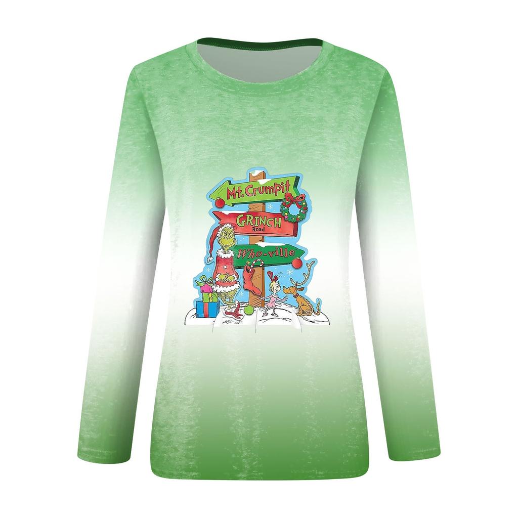 Женская мода, повседневная блузка с длинным рукавом и рождественским принтом, пуловер с круглым вырезом