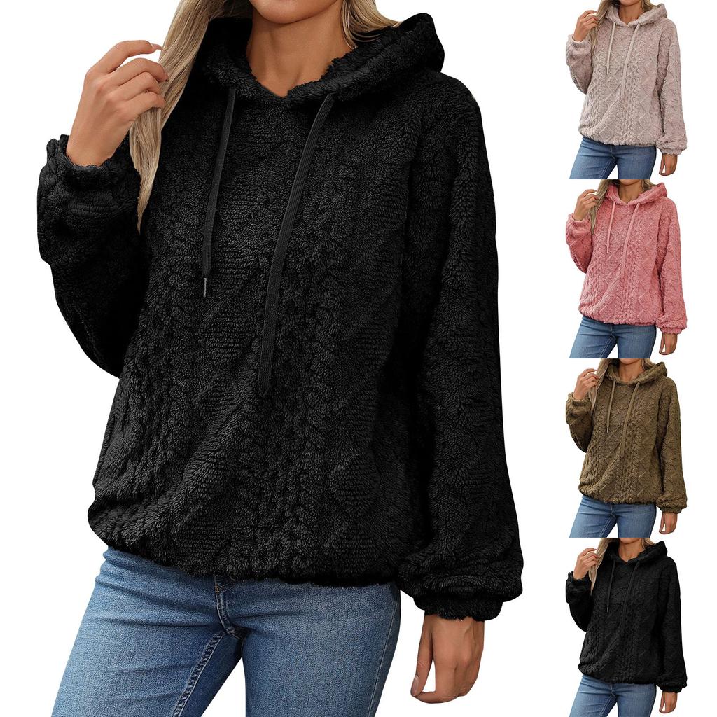 Women's Plush Fabric Long Sleeve Loose Hooded Pullover Sweatshir
