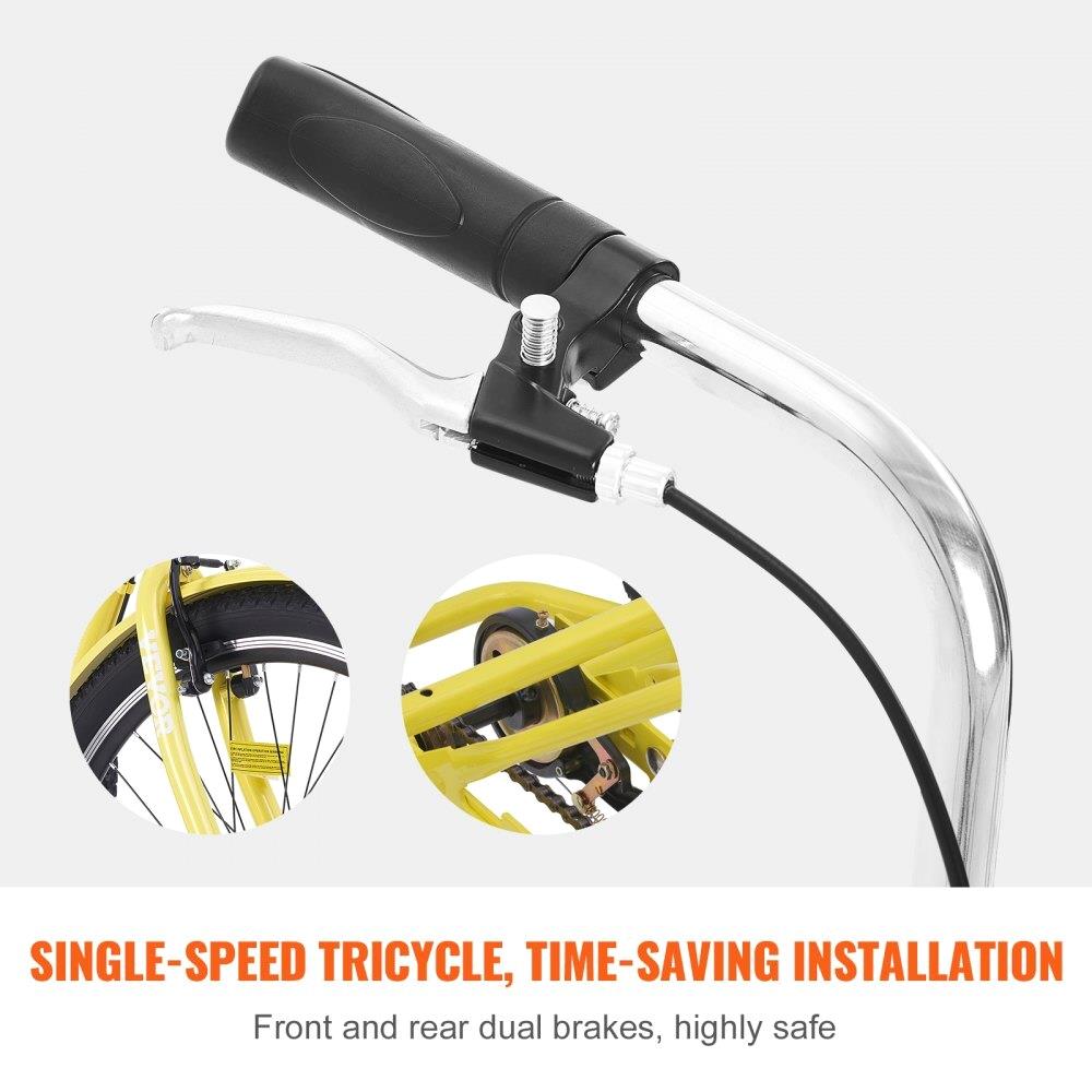 24-дюймовый взрослый трехколесный велосипед с корзиной, 3-колесный велосипед для пожилых людей, регулируемое сиденье, прогулочный велосипед из углеродистой стали - желтый