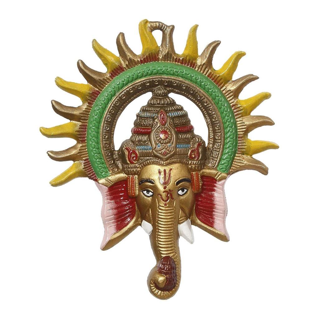 Metal Sun Decorative Ganesha Wall Hanging- Lord Ganesha Statue Wall Art- Decorative Showpiece for Wall Decor