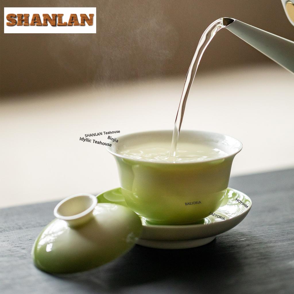 100ml Gradient Green Gaiwan Boutique Not Hot Tea Tureen Household Tea Bowl With Lid Kit Tea Maker Cover Bowl Tableware Gifts