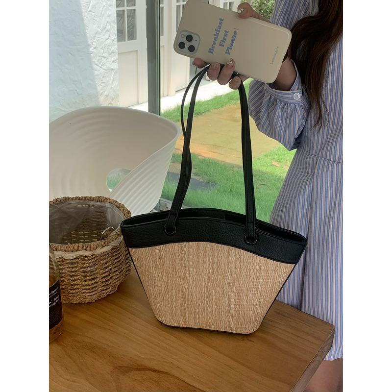 Ретро соломенная плетеная сумка женская отпуск пляж ветер повседневная универсальная сумка-корзина для овощей на плечо модная плетеная сумка