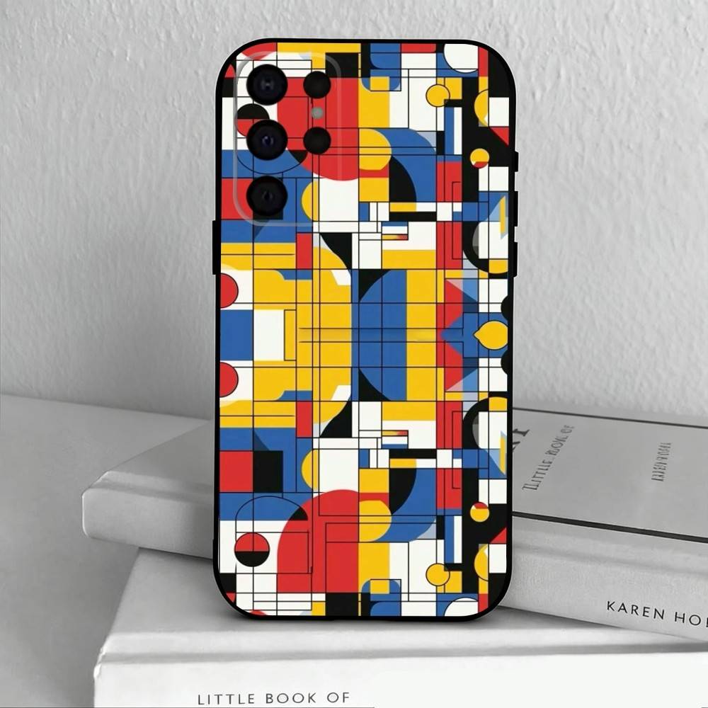 Grid T-TOPLBPCS M-Mondrian Phone Case For Samsung S25,24,23,22,30,21,10,9,Ultra,Plus,Lite,FE,4,5 G Soft Black Case