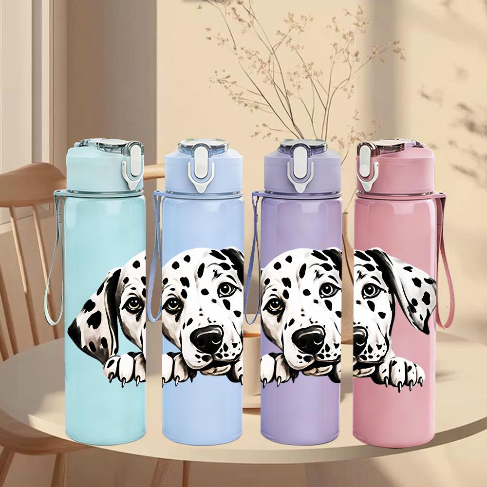 1PC Dalmatian Dog Portrait Graphic,750ml Color Plastic Sports Water Bottle,Leakproof Flip Straw Lid,Suitable for Sports Office Home Use