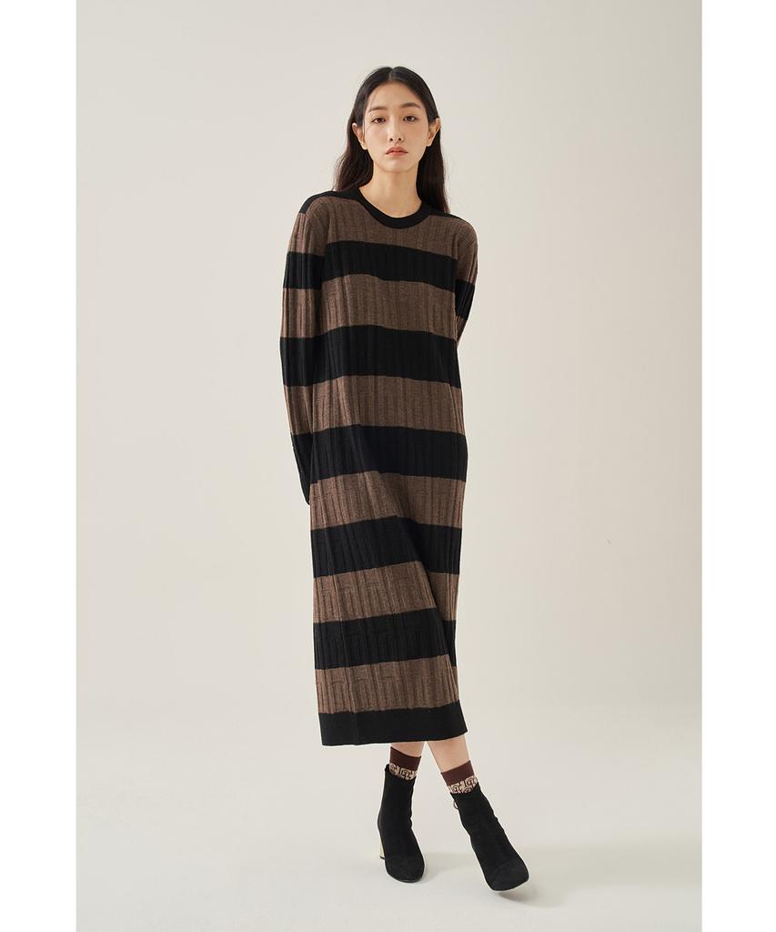 Iolo Women'S Striped Ivory Dress_Brown