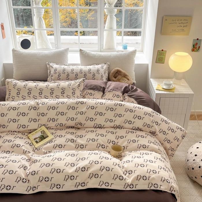 Маленький свежий комплект из четырех предметов из чистого хлопка с потертостями, приятная к коже простыня, пододеяльник из стиранного хлопка, комплект из трех предметов для общежития