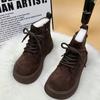 Новые мартинсы на толстой подошве для женской зимы, новые маленькие мужские, на высокой подошве и с бархатом для сохранения тепла, из повернутой кожи и тонкие короткие ботинки