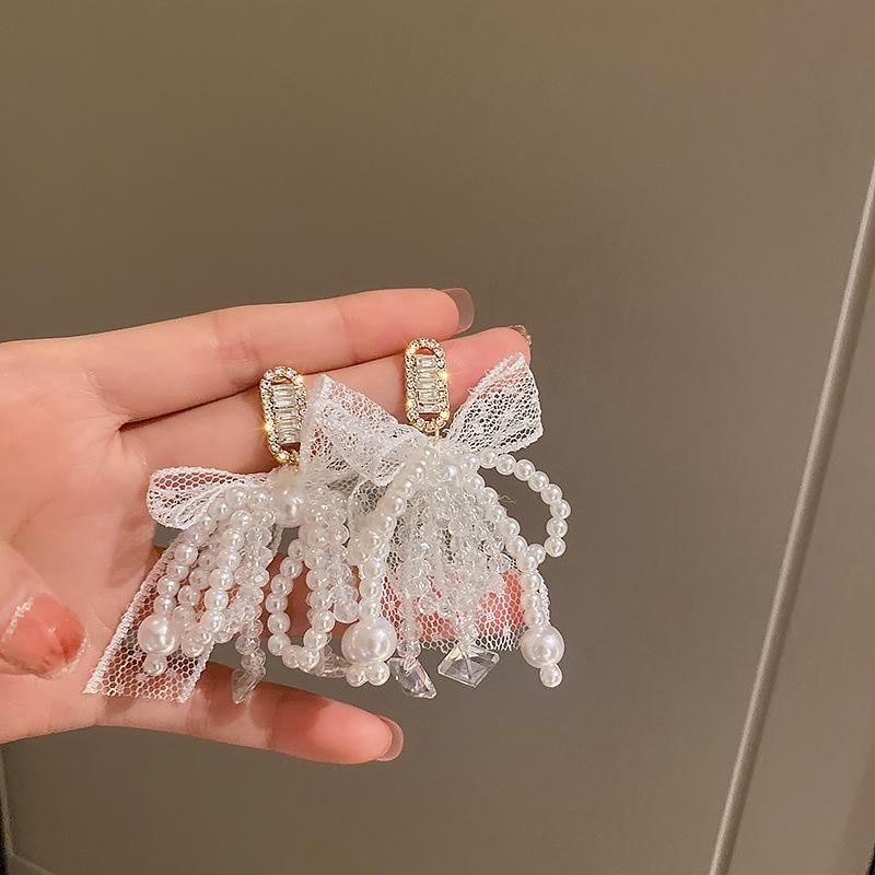 Серьги с искусственным хрусталем, жемчугом и бахромой, корейские длинные, персонализированные серьги, серьги для темперамента, модные, универсальные