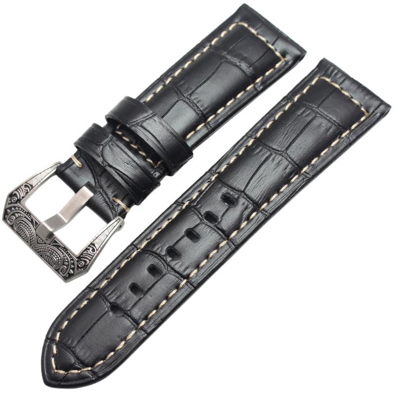 Watchband Italy Genuine Leather Watch Band Strap 22mm 24mm Thick Handmade Soft Cowhide Watchbands Belt With Retro Steel Buckle