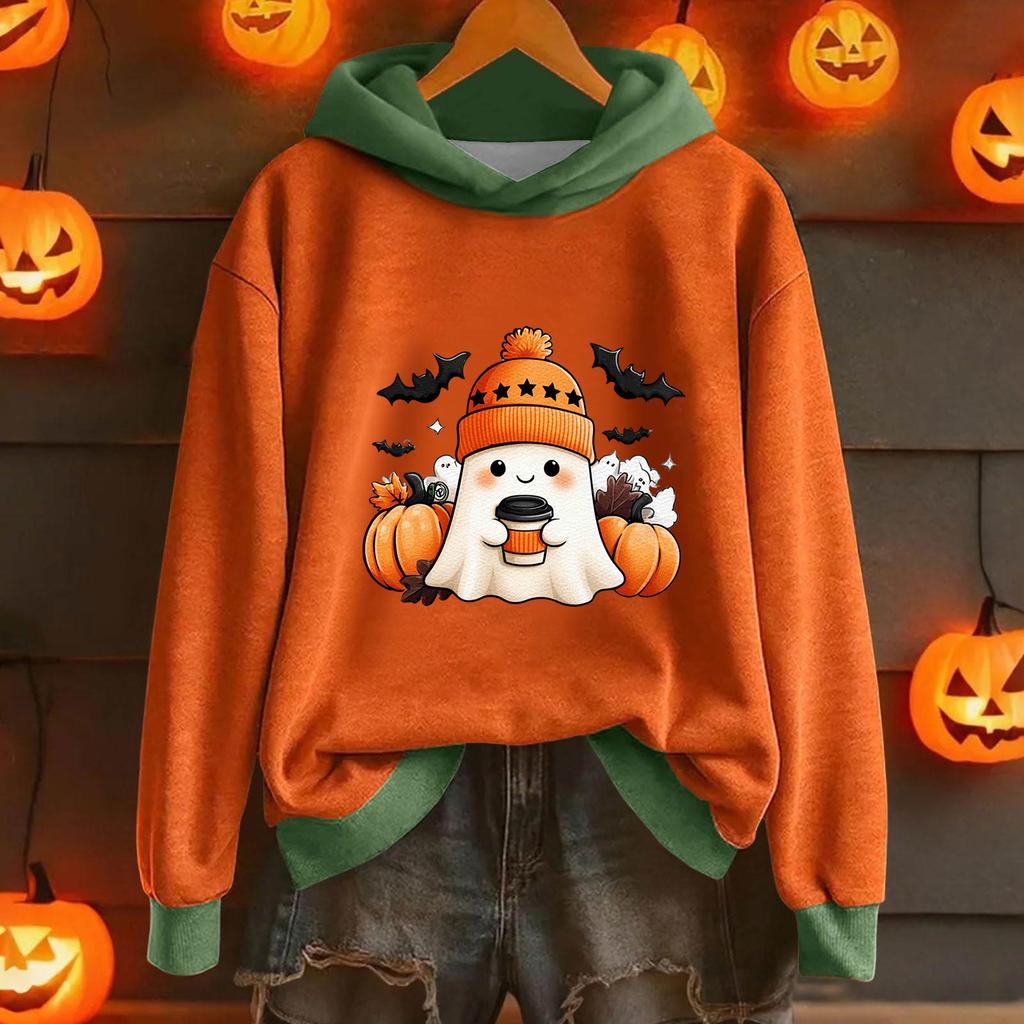 Женская повседневная модная толстовка с капюшоном и длинными рукавами с принтом на Хэллоуин