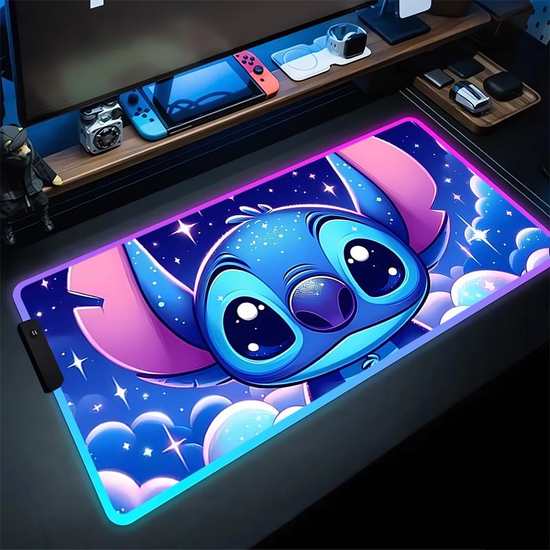 RGB Стич Светящийся Коврик для Мыши ПК Кавайи Аниме Цветной Коврик для Мыши XXL Игровой Шкаф Ковер для Клавиатуры Ноутбука Игровой Расширенный Коврик для Стола