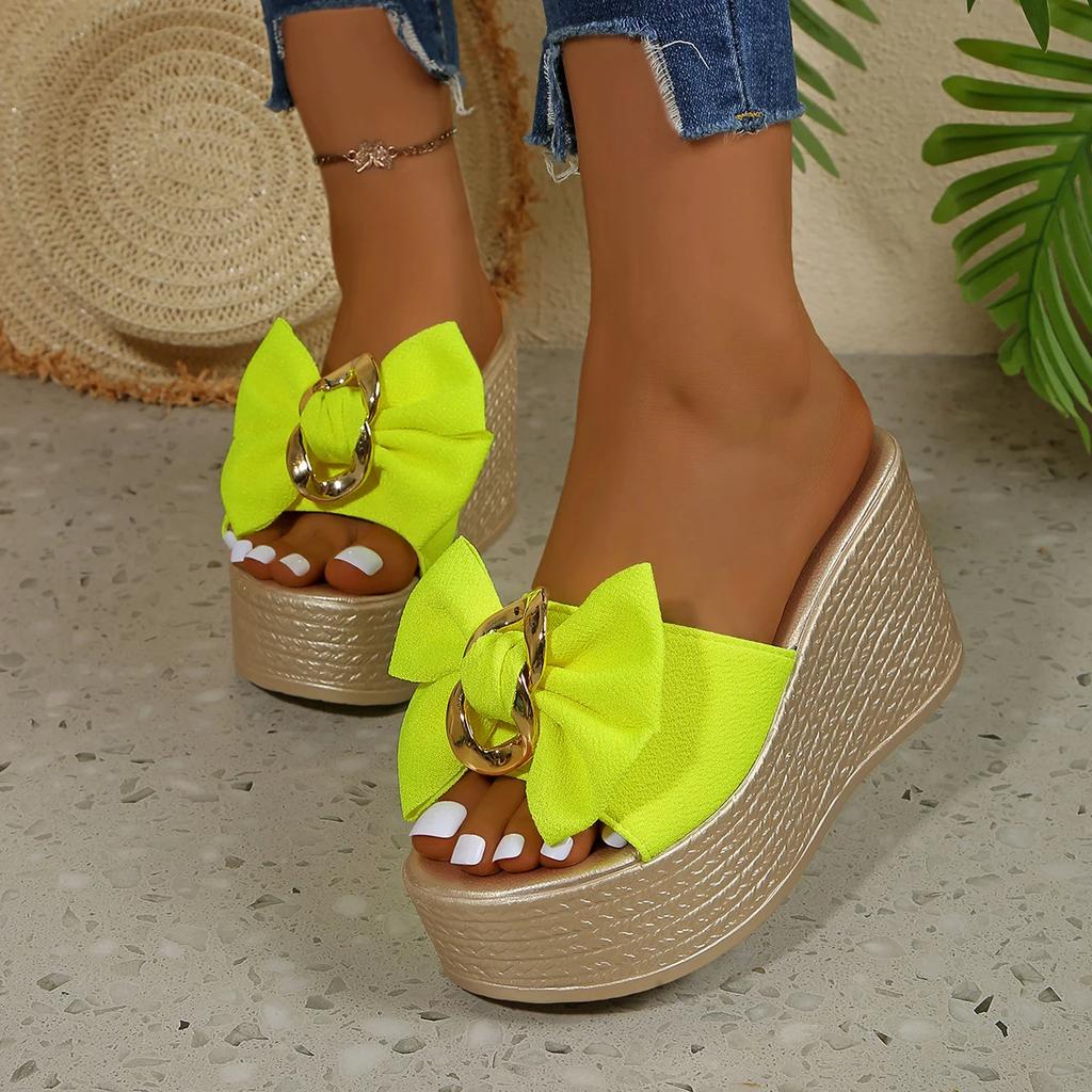 Модные женские сандалии Модные летние туфли на высоком каблуке с бантом Удобные элегантные сандалии на платформе Женские 2025 Новая дизайнерская обувь Сандалии на танкетке Женские