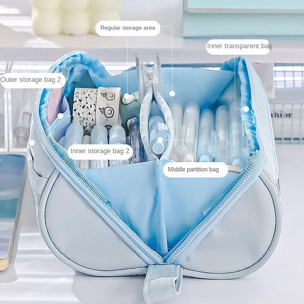 8 LAYERS Pen Bag Transparent Window Stationery Organizer Portable Pencil Case Student Gift