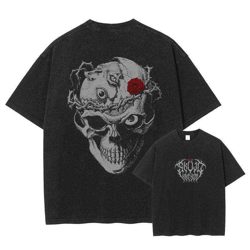 Японское аниме Берсерк Графическая выстиранная футболка Мужская Манга Хлопковые футболки Повседневная Винтажная Готическая футболка Харадзюку Мужская Уличная футболка