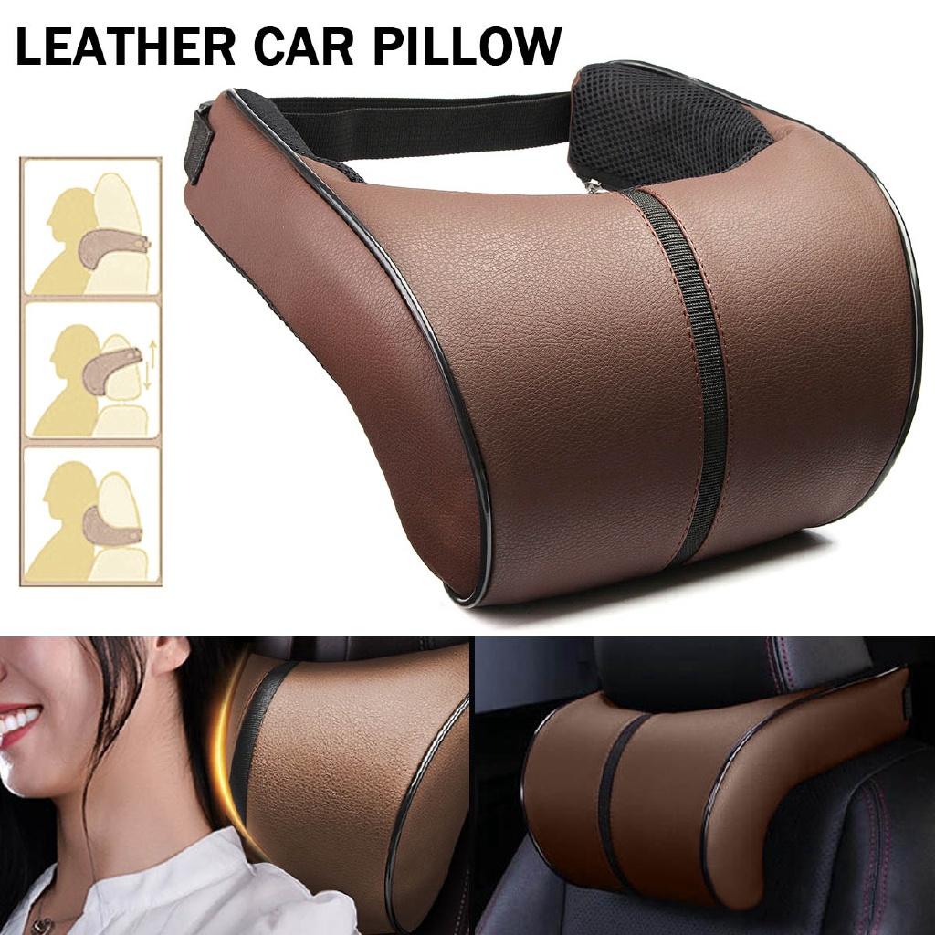 Adjustable PU Leather Car Neck Rest Pillow 410g Adjustable Headrest Pad Seat Cushion Leather Car Pillow