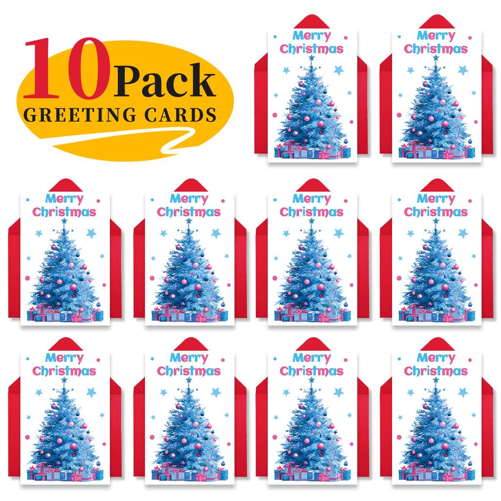 10PCS Large Christmas Greeting Cards with Envelopes, Watercolor Xmas Tree Cards for Holiday & New Year Gifts