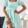 Женские летние однотонные повседневные платья с квадратным воротником и коротким рукавом, S-XXL
