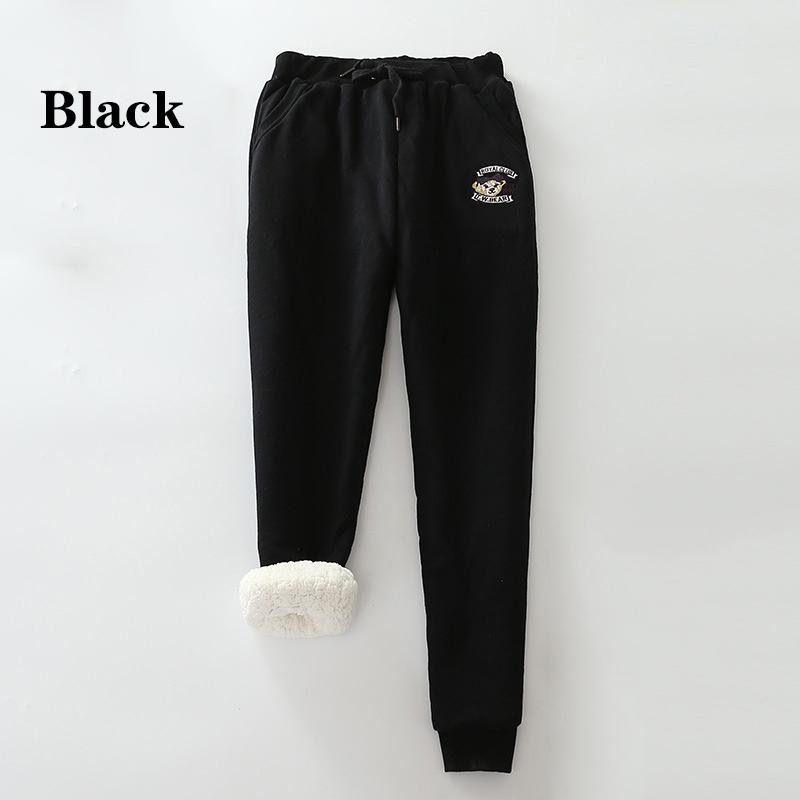 Women Black Grey Plus Size Sweatpants Winter Embroidery Casual Pants Fleece Lined Velvet Warm