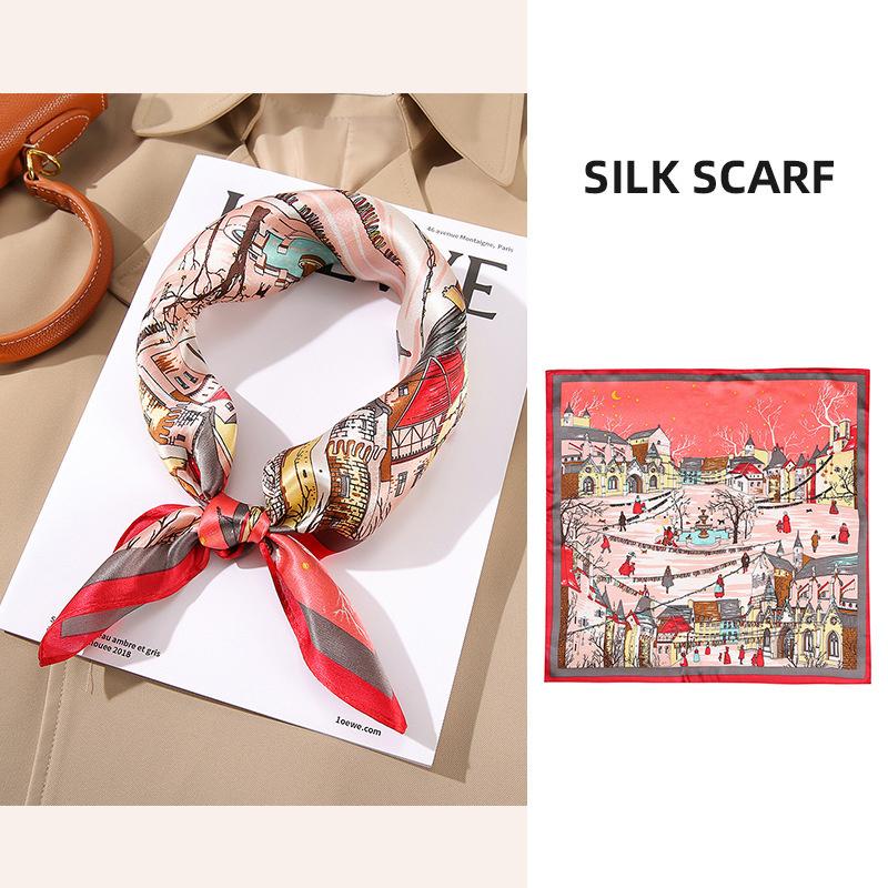 53x53cm 100% Mulberry Silk Scarf Luxury Square Hair Bandana Elegant Head Wrap Neckerchief Sunscreen Shawl for Women