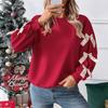Autumn Winter Sweaters Top Round Neck Bow Red Christmas Hoodie for Women Sweaters Long Sleeves Women’s