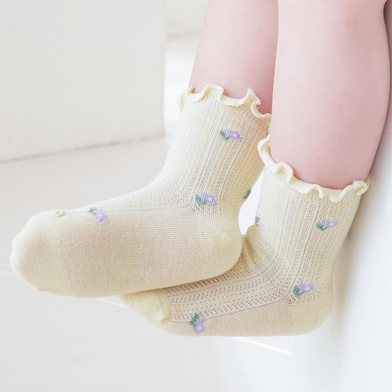 Floral Print Baby Mesh Socks Summer Thin Breathable Princess Girl Middle Tube Socks Rolled Edge Kids Cotton Socks